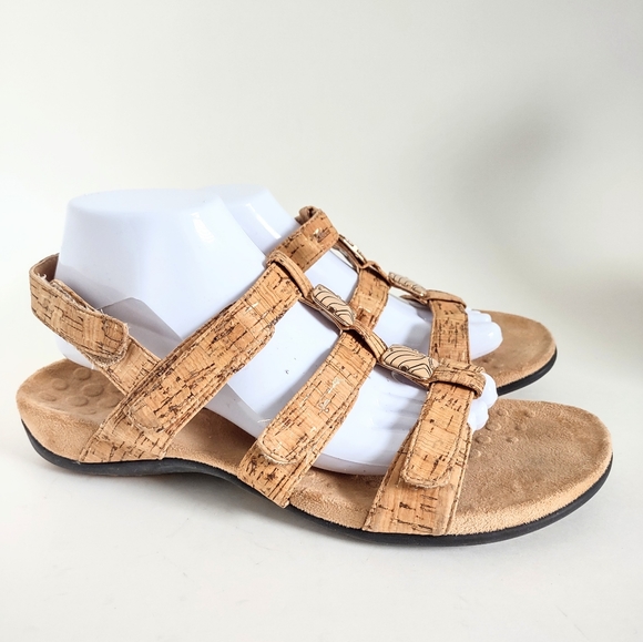 Vionic Sz 10 Sandals Ankle Strap Supportive Cork Amber Adjustable Boho - Picture 7 of 10